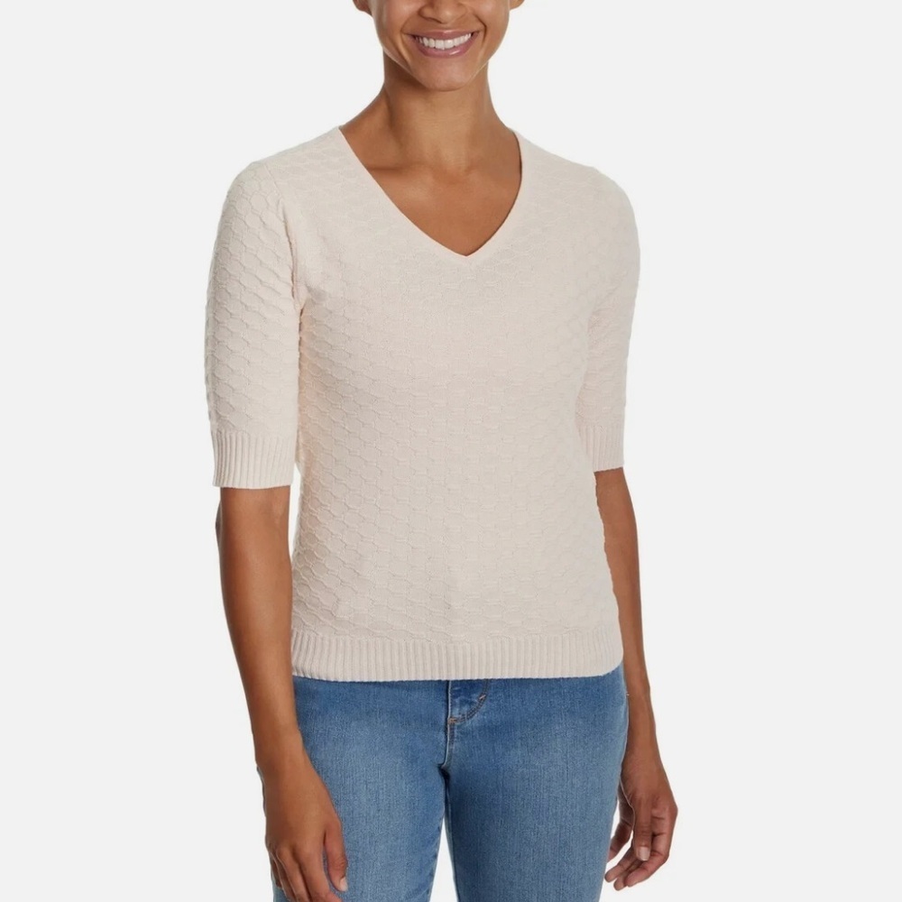 NWT Ella Moss Women's Elbow Sleeve Lightweight‎ Sweater Cream short sleeve fall